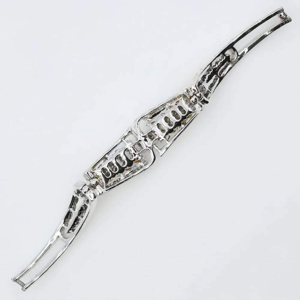 Vintage Coro Silver Toned Sparkling Rhinestones Hinged Bangle Bracelet‎ 1950s
